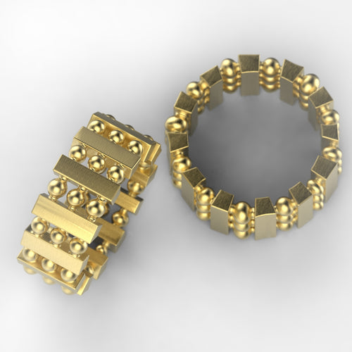 'Bloc Triple' Sterling silver women's wide band stacking ring - tinybird