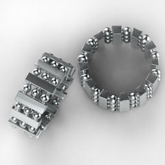 'Bloc Triple' Sterling silver women's wide band stacking ring - tinybird